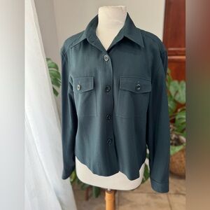 Talbots 100%‎ Wool Utility Shirt Jacket – Forest Green – Made in USA – Size 12